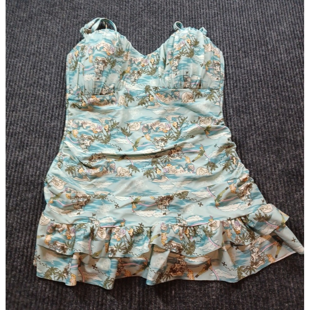 Hot Topic Disney Swimsuit (Large) & Shorts (Medium)  Peter Pan Mermaid Lagoon - Picture 2 of 12